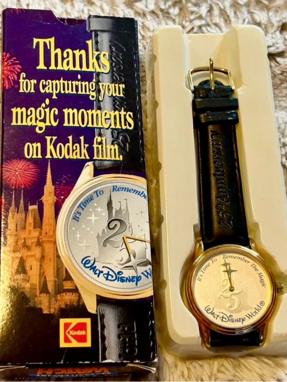 NIB Walt Kodak  Gold-Tone Walt Disney World 25th Anniversary Commemorative Watch